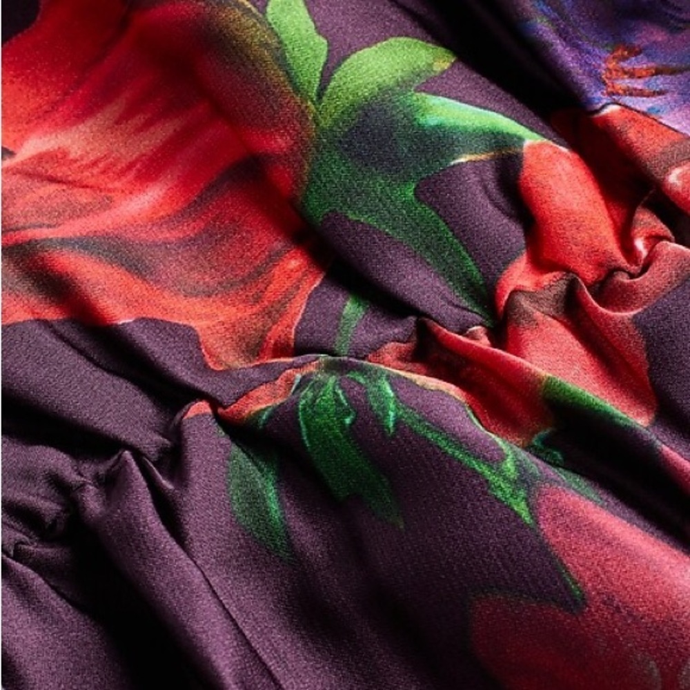 Express Floral One Shoulder Blouse Small Pink Purple Moody Botanical Dramatic - Picture 7 of 12